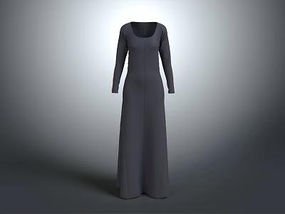 Elegant Gray Long Sleeve Round Neck Simple Design Women's Dress 3d model