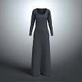 Elegant Gray Long Sleeve Round Neck Simple Design Women's Dress
