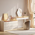 Elegant Modern White Dressing Table With Gold Accents Geometric Mirror Chair And Sunlight