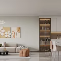 Modern Dining and Living Room Interior With Sofa Dining Table Pendant Lights And Wall Art 3d model