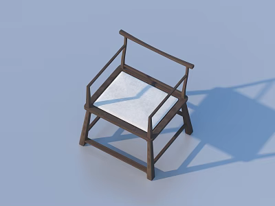 Single Wooden Chair With Brown Frame And White Cushion On Light Blue Background 3d model