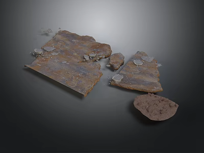Broken Rock Pieces As Scene Components With Rough Brown Textured Surfaces 3d model