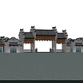 Traditional Chinese Entrance Gate with Classic Eaves Roof and Symmetric Architectural Design