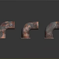 Three Rusted Metal Pipe Elbows with Reflection on Black Surface Industrial Plumbing Components