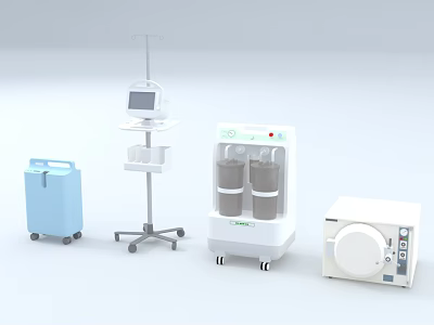 Essential Medical Devices Including IV Stand Monitor Trolley And Sterilizer Unit For Hospital Use 3d model