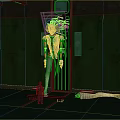 Robotic Character And Mechanical Creature Against Green Wall With Digital Locks And Parts