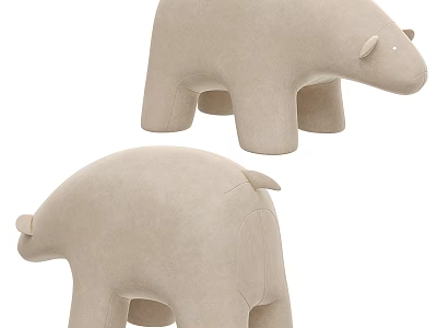 Cute Bear Shaped Stool in Beige Fabric for Kids Room Decor 3d model