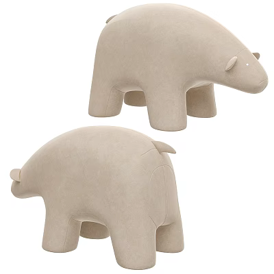 Cute Bear Shaped Stool in Beige Fabric for Kids Room Decor 3d model
