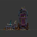 Vibrant Fantasy Carriage Setup With Chest Barrel Rug On Sand