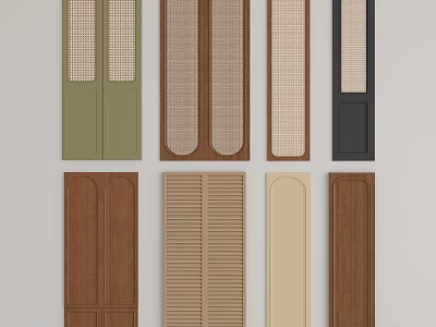 Various Design Wardrobe Doors Featuring Wooden Panels Rattan Weave And Colorful Patterns 3d model