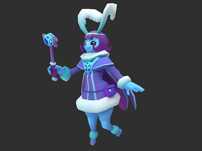 Cute Purple Blue Game Movie Character With Rabbit Ears Star Staff And Fur Trim 3d model