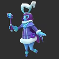 Cute Purple Blue Game Movie Character With Rabbit Ears Star Staff And Fur Trim