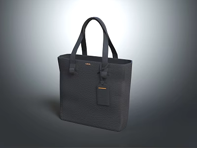 Black Leather Tote Bag With Double Handles And Small Brand Tag 3d model