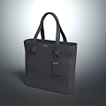 Black Leather Tote Bag With Double Handles And Small Brand Tag