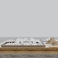 Commercial Equipment Sand Table Model With White Buildings Small Hill And Wooden Base