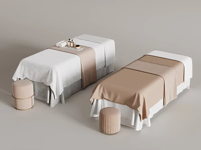 Minimalist Spa Room Interior With Two Massage Beds White Beige Sheets And Stools 3d model