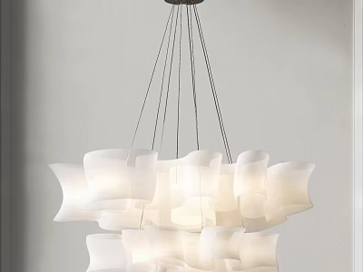 Modern White Fabric Chandelier With Irregular Shaped Shades For Interior Design 3d model