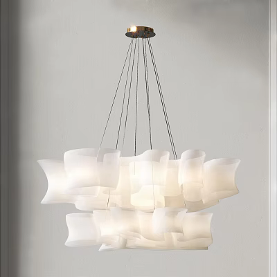 Modern White Fabric Chandelier With Irregular Shaped Shades For Interior Design 3d model