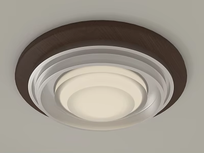 Modern Stylish Ceiling Light With Multi Layered Wooden Frame And Silver Metal Ring 3d model
