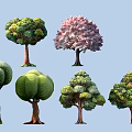 Colorful Stylized Trees In Various Shapes With Unique Canopy And Trunk Designs