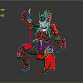 Game Movie Character Masked Female In Black Red Armor Holding Red Weapon Sci Fi Combat Stance