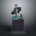 Game and Movie Character Female Statue With Blonde Hair Cloak Sword On Pedestal