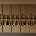 Natural Wood Storage Cabinet With Multiple Compartments And Decor Items On Shelves