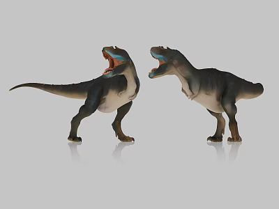 Two Detailed Lifelike Reptile Dinosaur Figurines Standing with Open Mouths 3d model