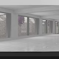 Modern Retail Store with Glass Doors and Green Plants at Entrance with Black Flooring