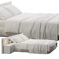 Modern Double Bed Design With Upholstered Headboard And Soft White Linens 3d model