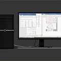 Black Desktop Tower With Green Accent Monitor Displaying Charts And Wired Keyboard Setup