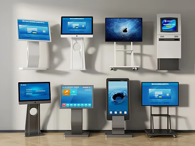 Interactive Commercial Equipment With Touchscreen Displays And Stands For Business Use 3d model