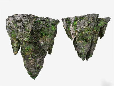 Mossy Natural Stone And Wood Decorative Elements For Garden Landscape Design 3d model