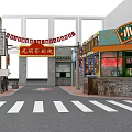Retro Street Scene Featuring Old Time Cinema Small Grocery Brick Walls Neon Lights Zebra Crossing