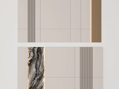 Modern Background Wall Design With Light Gray Tiles Wooden Trim And Marble Texture Panel 3d model