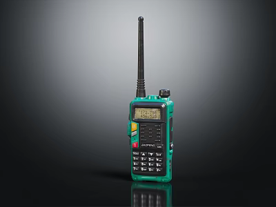 Green Handheld Walkie Talkie With Digital Display Screen Antenna And Control Buttons 3d model