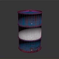 Rusty Blue And Red Oil Barrel With White Stripe On Dark Background