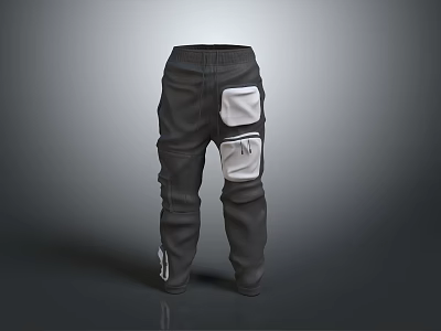 Dark gray utility pants with white patch pockets and modern casual style 3d model