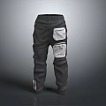 Dark gray utility pants with white patch pockets and modern casual style