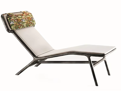 Modern Lounge Chair With Light Colored Cushion Black Metal Frame And Patterned Head Pillow 3d model