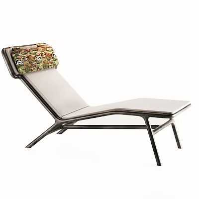 Modern Lounge Chair With Light Colored Cushion Black Metal Frame And Patterned Head Pillow 3d model