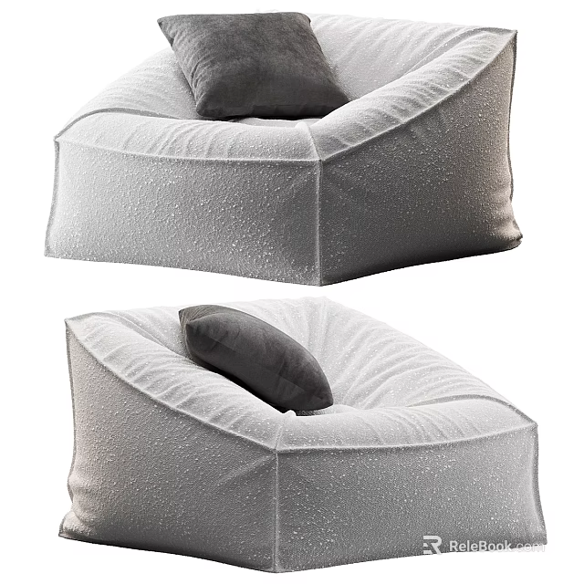 Light Gray Bean Bag Chair with Soft Fabric and Cozy Pillow for Comfortable Living Space 3d model 