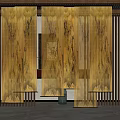 Chinese Style Interior With Yellow Bamboo Landscape Pattern Screen And Wooden Frame