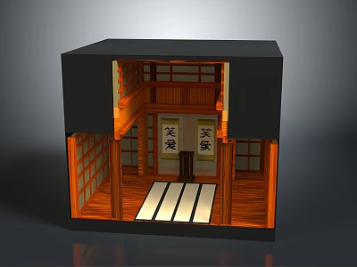Japanese Architectural Interior Model With Wooden Structure Sliding Doors And Tatami Mats 3d model