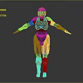 Futuristic Game Movie Character In Red Black Orange Armored Suit With Mechanical Design