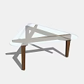 Modern Coffee Table With Glass Top And Crossed Wooden Frame Design
