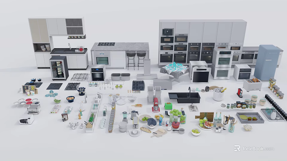 Diverse Kitchen Utensils Appliances and Cookware for Modern Home Kitchens 3d model