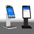 Modern Commercial Self Service Kiosks With White And Black Stands And Touchscreen Interface