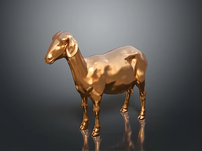 Shiny Golden Sheep Sculpture With Reflective Surface On Dark Background 3d model