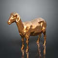 Shiny Golden Sheep Sculpture With Reflective Surface On Dark Background 3d model